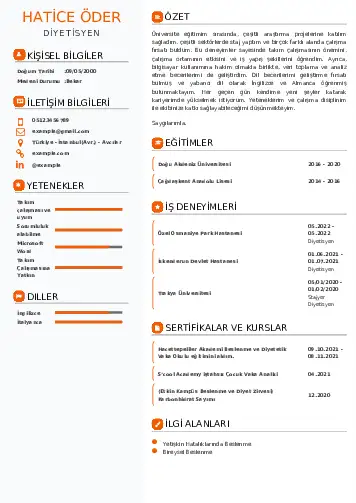 Beslenme Uzmanı Diyetisyen CV Örnekleri cv indir